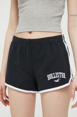 Šortky Hollister Co. dámske, čierna farba, s nášivkou, vysoký pás