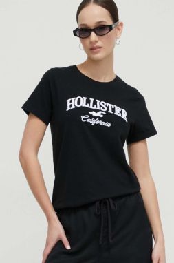 Bavlnené tričko Hollister Co. dámsky, čierna farba