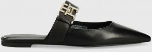 Kožené šľapky Tommy Hilfiger TH POINTY FEMININE MULE dámske, čierna farba, FW0FW06997