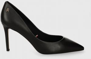 Kožené ihličky Tommy Hilfiger ESSENTIAL POINTED PUMP čierna farba, FW0FW07861