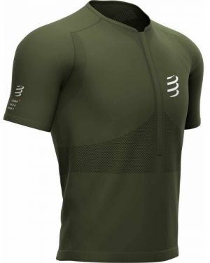 Compressport TRAIL HALF-ZIP FITTED SS TOP Pánsky bežecký dres, khaki, veľkosť