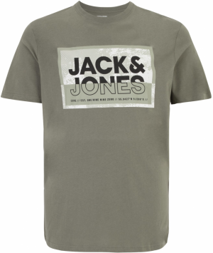 Jack & Jones Plus Tričko 'LOGAN'  olivová / čierna / biela