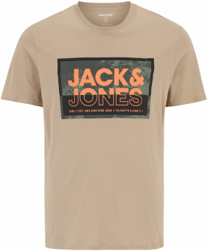 Jack & Jones Plus Tričko 'LOGAN'  tmavobéžová / zelená / oranžová / čierna