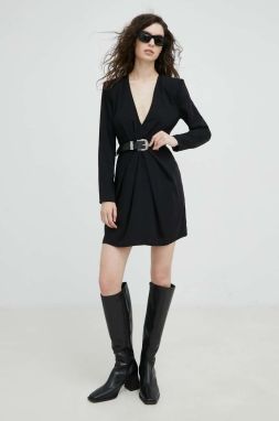 Šaty The Kooples čierna farba, mini, rovný strih