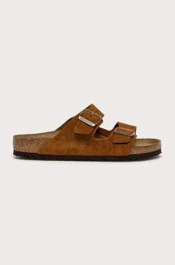 Kožené šľapky Birkenstock Arizona pánske, hnedá farba, 1009526