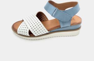 Bielo-modré dámske kožené sandálky na plnom podpätku WILD
