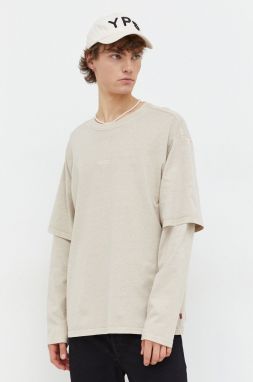 Bavlnené tričko s dlhým rukávom Levi's béžová farba, jednofarebný