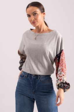 armonika Women's Gray Patterned Balloon Knitwear Blouse