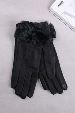 Čierne rukavice s kožušinou Laney