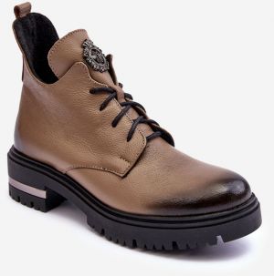 Women's leather flat boots Beige Lemar Charline