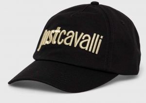 Bavlnená šiltovka Just Cavalli čierna farba, s nášivkou