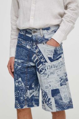 Rifľové krátke nohavice Versace Jeans Couture pánske, tmavomodrá farba, 76GAD51C DW074SS0