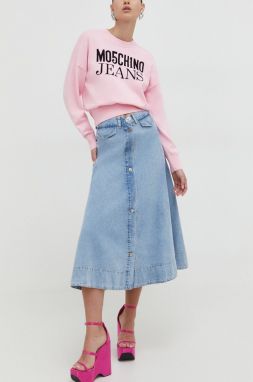 Rifľová sukňa Moschino Jeans midi, áčkový strih