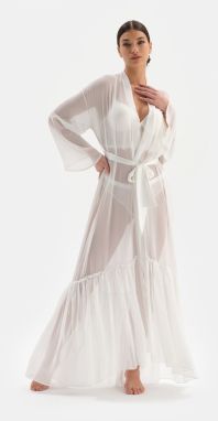 Dagi White Bride Lace Detailed Chiffon Dressing Gown