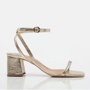 Hotiç Women's Genuine Leather Gold Heeled Sandals