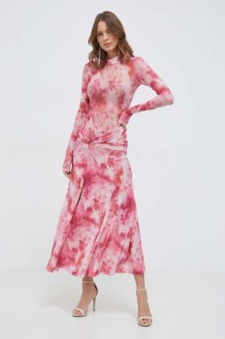 Šaty Bardot ružová farba, maxi, priliehavá