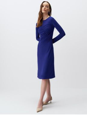 Jimmy Key Cobalt Window Detailed Long Sleeve Elegant Midi Dress