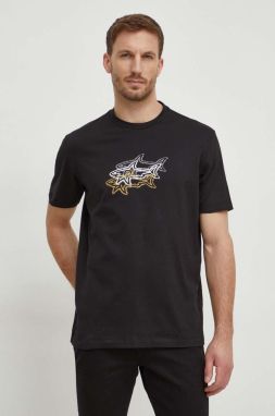 Bavlnené tričko Paul&Shark pánsky, čierna farba, s potlačou, 24411041