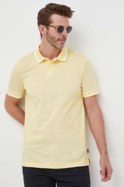 Bavlnené polo tričko BOSS žltá farba, melanžové