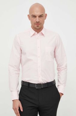 Bavlnená košeľa BOSS BOSS ORANGE pánska, ružová farba, regular, s klasickým golierom