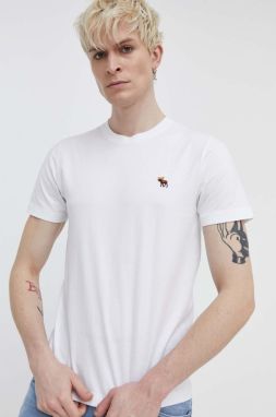 Bavlnené tričko Abercrombie & Fitch pánsky, biela farba, jednofarebný