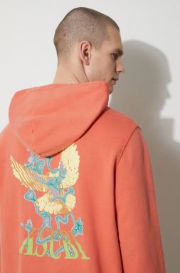 Bavlnená mikina KSUBI flight kash hoodie pánska, oranžová farba, s kapucňou, s potlačou, MPS24FL009