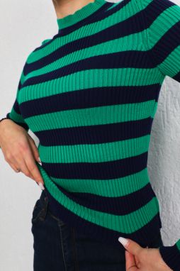 BİKELİFE Green Striped Button Detailed Knitwear Sweater