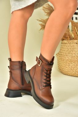 Fox Shoes Tan Women's Ankle Boots With Metal Buckles