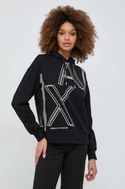 Mikina Armani Exchange dámska, čierna farba, s kapucňou, s potlačou, 3DYM09 YJEBZ