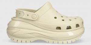 Šľapky Crocs Classic Mega Crush Clog dámske, béžová farba, na platforme, 207988