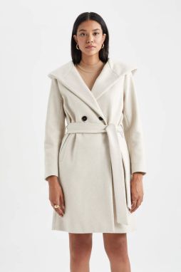 DEFACTO Regular Fit Hooded Belted Cashmere Coat