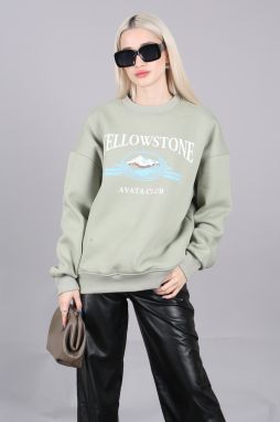 Madmext Mint Green Crewneck Printed Sweatshirt