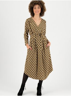 Black and Mustard Women Patterned Midi Dress Blutsgeschwister Jingle - Women