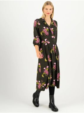 Blutsgeschwister Green & Black Patterned Midi Dress with Three-Quarter Sleeves Blutsgesc - Women