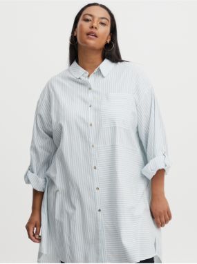 Blue and White Ladies Long Striped Shirt Fransa - Women