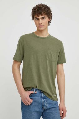 Bavlnené tričko Marc O'Polo zelená farba, jednofarebný