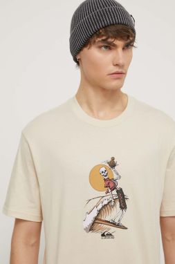 Bavlnené tričko Quiksilver pánsky, béžová farba, s potlačou