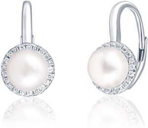 JwL Luxury Pearls Elegantné strieborné náušnice s perlou a zirkónmi JL0640