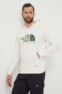 Bavlnená mikina The North Face pánska, biela farba, s kapucňou, s potlačou, NF0A55GFQLI1