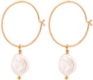 Decadorn Kruhové pozlátené náušnice s pravými perlami Sea Pearl Mini Hoop Earrings