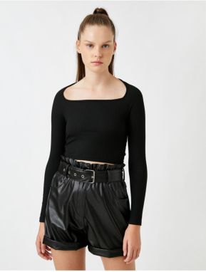 Koton Long Sleeve T-Shirt Crop Decollete