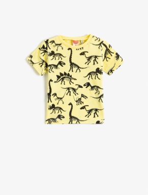 Koton Short Sleeve Crew Neck T-Shirt with a Dinosaur Print