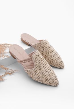 Marjin Women's Stone Straw Detail Daily Slippers Velon Beige