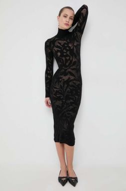 Vlnené šaty Liviana Conti čierna farba, mini, priliehavá