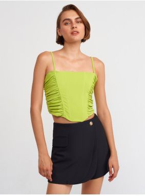 Dilvin 20129 Gathered Detailed Strap Crop Top-Lime