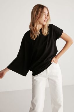 GRIMELANGE Katie Asymmetric Relaxed Black T-shirt