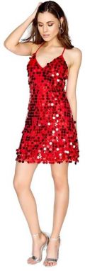 Červené mini šaty s maxi flitrami