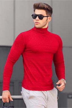 Madmext Red Turtleneck Patterned Sweater