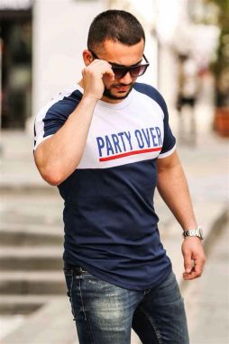 Madmext Navy Blue Printed T-Shirt 4027