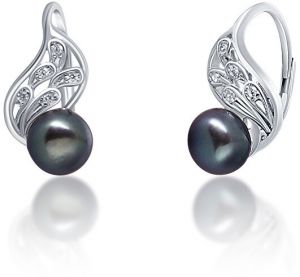 JwL Luxury Pearls Luxusné strieborné náušnice s pravou čiernou perlou JL0674